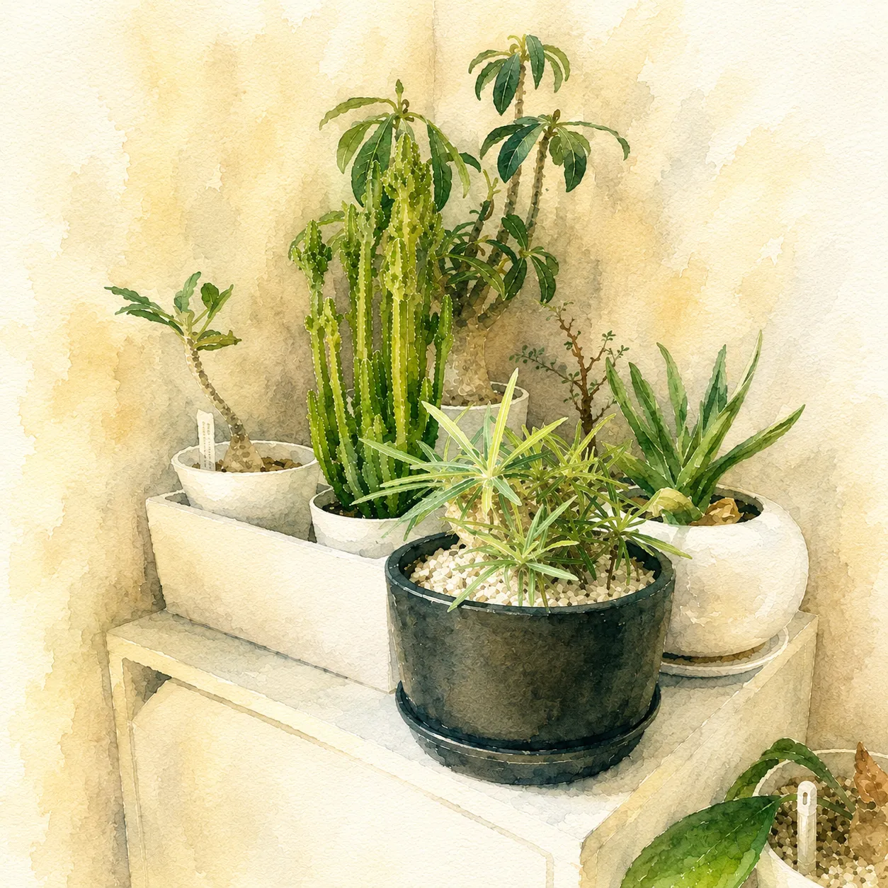 室内に移動した観葉植物や多肉植物